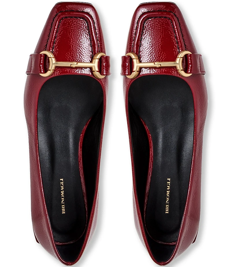 Bruno Magli Perla Patent Leather Bit Buckle Square Toe Flats