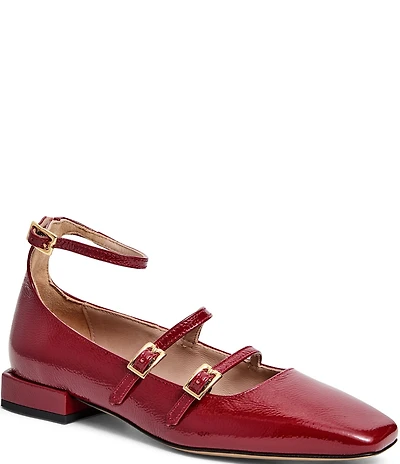 Bruno Magli Petra Crinkle Patent Ankle Strap Mary Jane Flats