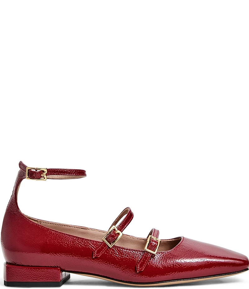Bruno Magli Petra Crinkle Patent Ankle Strap Mary Jane Flats