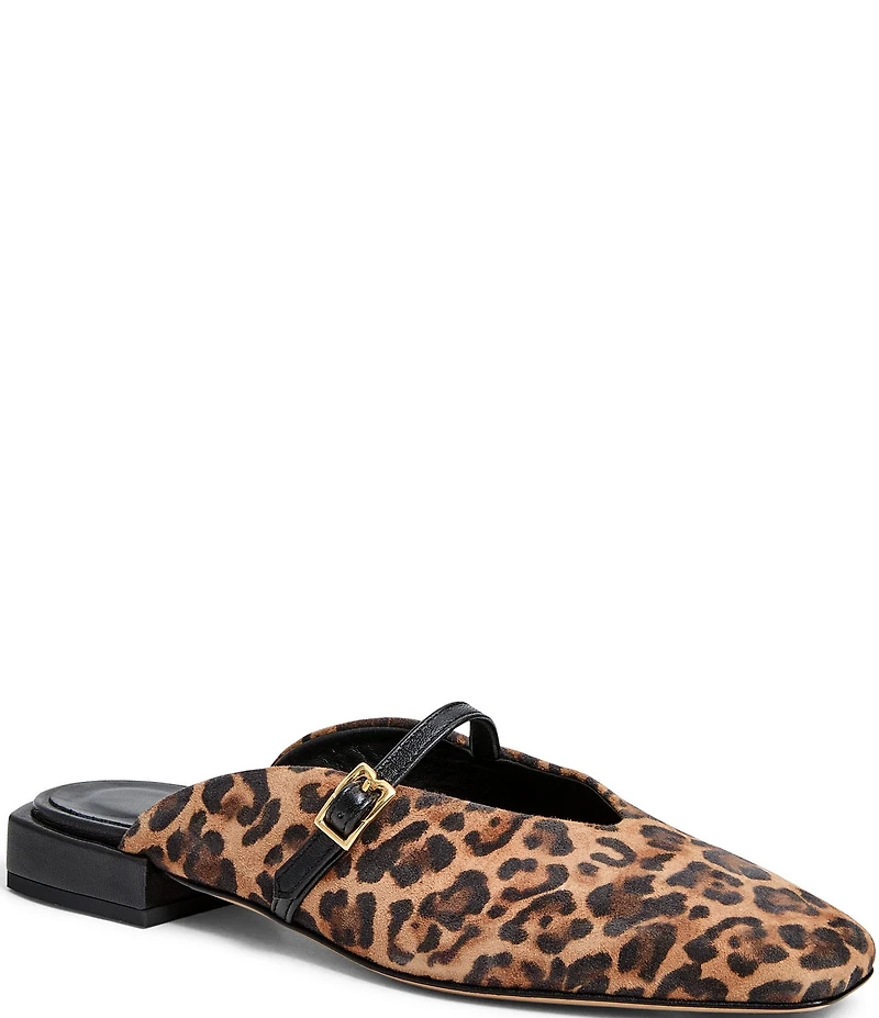 Bruno Magli Pilar Leopard Print Suede Square Toe Mules