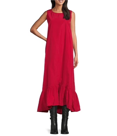 Bryn Walker Angelita Memory Crunch Boat Neck Sleeveless Ruffle Hem Dress