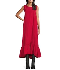 Bryn Walker Angelita Memory Crunch Boat Neck Sleeveless Ruffle Hem Dress