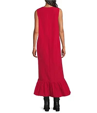 Bryn Walker Angelita Memory Crunch Boat Neck Sleeveless Ruffle Hem Dress