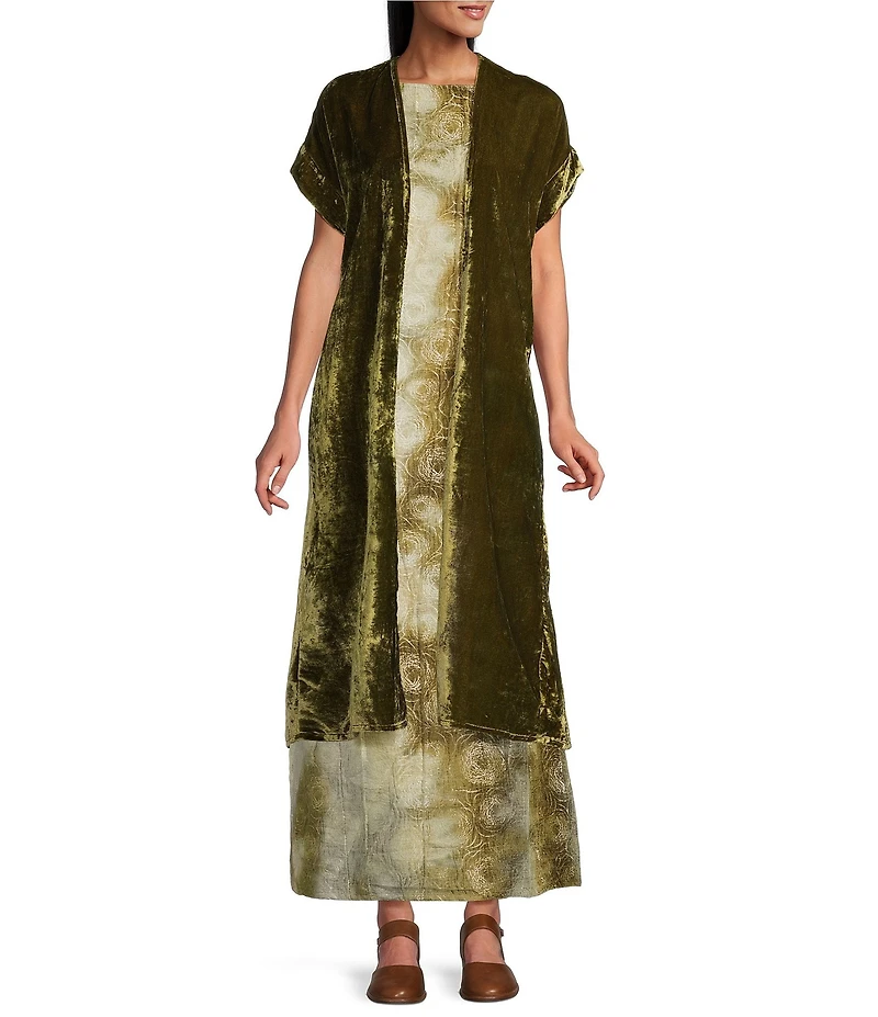 Bryn Walker Anju Maltinto Velvet Open Front Short Sleeve Cardigan