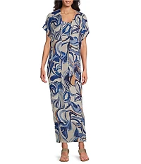 Bryn Walker Anju Printed Open Front Short Sleeve Cardigan