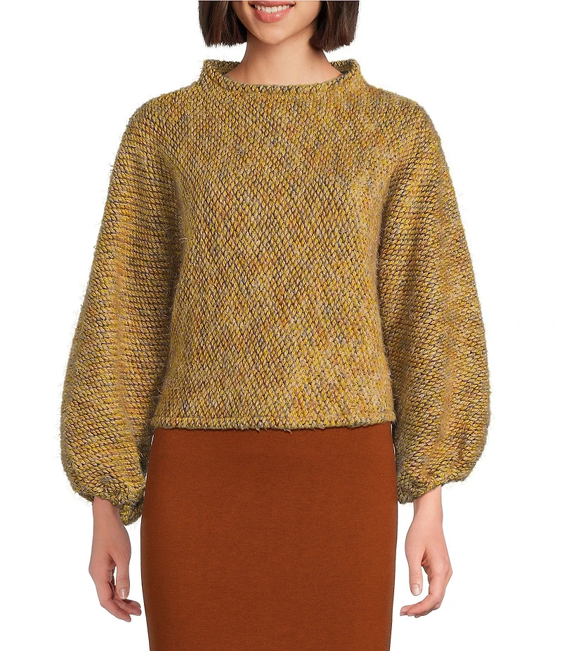 Bryn Walker Anna Virgin Wool Blend Knit Crew Neck Long Gathered Cuff Sleeve Sweater
