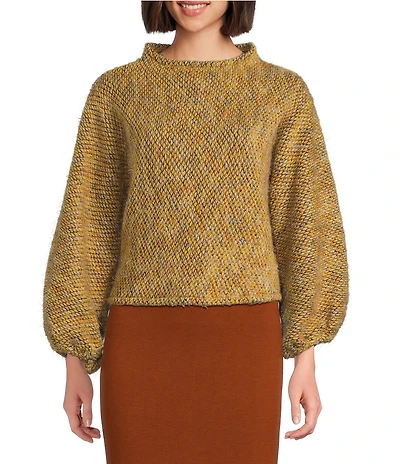 Bryn Walker Anna Virgin Wool Blend Knit Crew Neck Long Gathered Cuff Sleeve Sweater