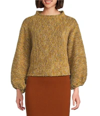 Bryn Walker Anna Virgin Wool Blend Knit Crew Neck Long Gathered Cuff Sleeve Sweater