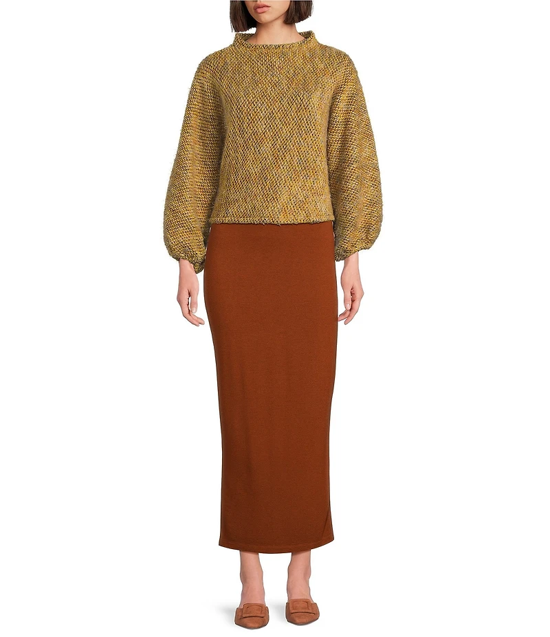 Bryn Walker Anna Virgin Wool Blend Knit Crew Neck Long Gathered Cuff Sleeve Sweater