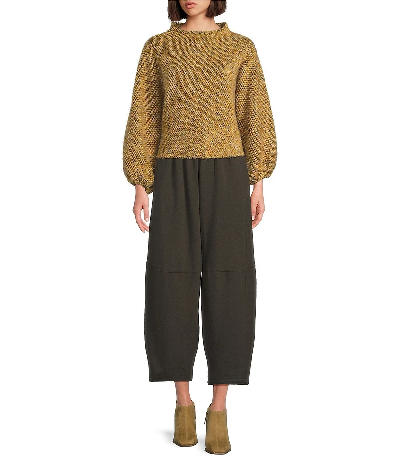 Bryn Walker Anna Virgin Wool Blend Knit Crew Neck Long Gathered Cuff Sleeve Sweater