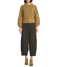 Bryn Walker Anna Virgin Wool Blend Knit Crew Neck Long Gathered Cuff Sleeve Sweater