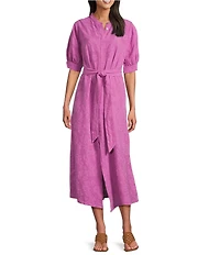 Bryn Walker Augustina Floral Cotton Jacquard Banded Collar Elbow Sleeve Button Front Maxi Dress