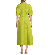 Bryn Walker Augustina Floral Cotton Jacquard Banded Collar Elbow Sleeve Button Front Maxi Dress