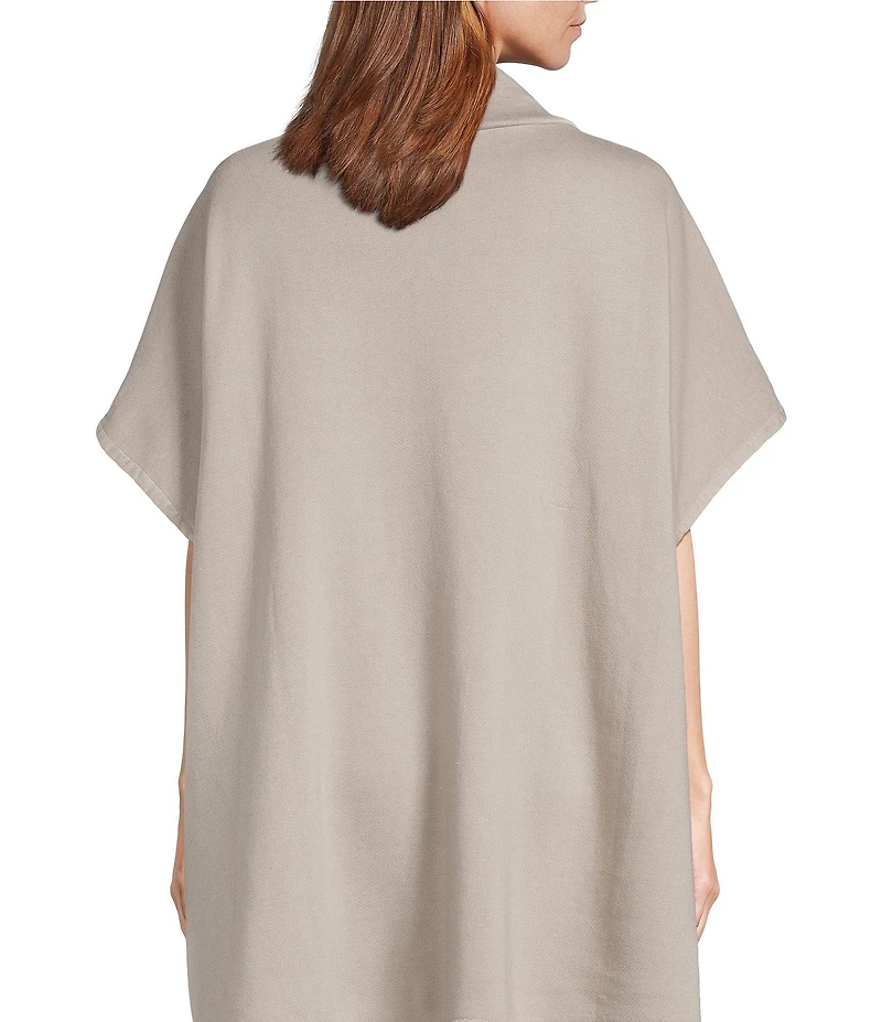 Bryn Walker Bamboo Organic Cotton Fleece Mock Neck Cap Sleeve Patch Pocket Poncho