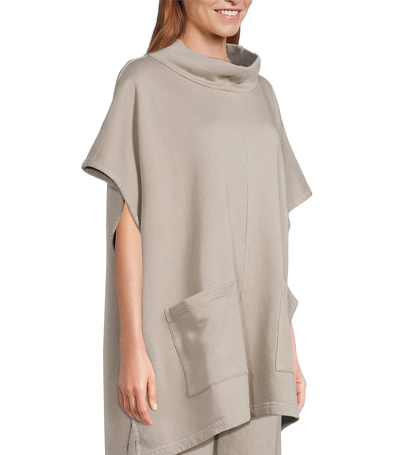 Bryn Walker Bamboo Organic Cotton Fleece Mock Neck Cap Sleeve Patch Pocket Poncho