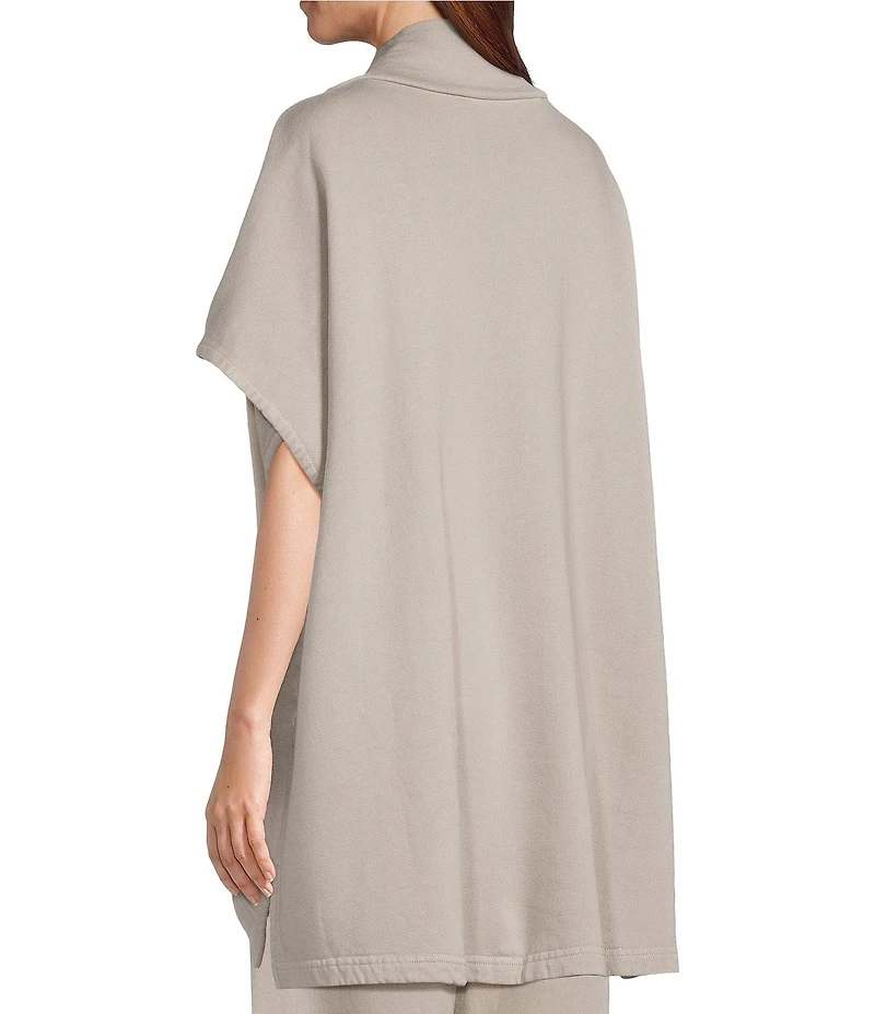 Bryn Walker Bamboo Organic Cotton Fleece Mock Neck Cap Sleeve Patch Pocket Poncho