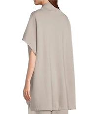 Bryn Walker Bamboo Organic Cotton Fleece Mock Neck Cap Sleeve Patch Pocket Poncho