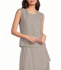 Bryn Walker Basic Linen Woven Round Neck Sleeveless Tank