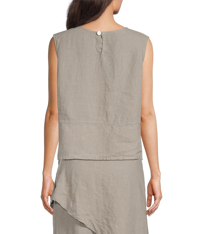 Bryn Walker Basic Linen Woven Round Neck Sleeveless Tank