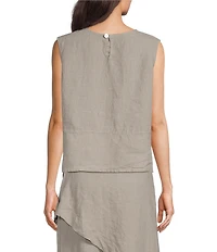 Bryn Walker Basic Linen Woven Round Neck Sleeveless Tank