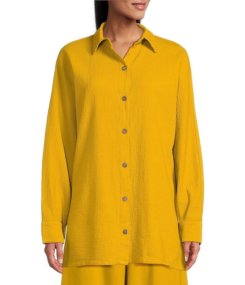 Bryn Walker Bates Cotton Jacquard Point Collar Long Sleeve Button Front Shirt