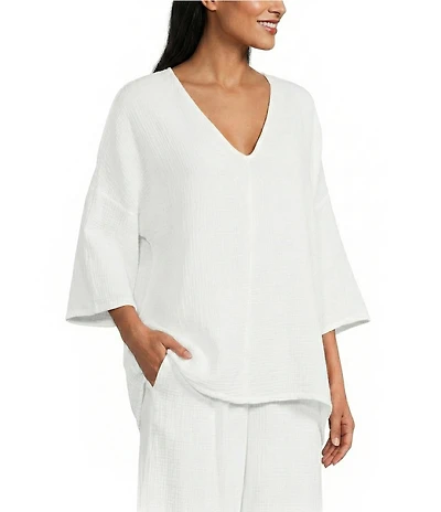 Bryn Walker Bax Cotton Gauze V-Neck Elbow Sleeve Shirt