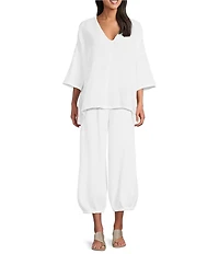 Bryn Walker Bax Cotton Gauze V-Neck Elbow Sleeve Shirt