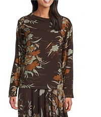 Bryn Walker Belen Fiori Print Coordinating Viscose Jersey Drape Neck Long Sleeve Shirt