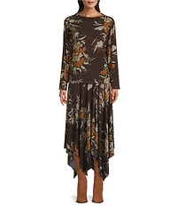 Bryn Walker Belen Fiori Print Coordinating Viscose Jersey Drape Neck Long Sleeve Shirt