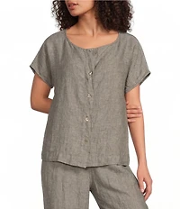 Bryn Walker Bessie Cross-Dyed Linen Round Neck Cap Sleeve Shirt