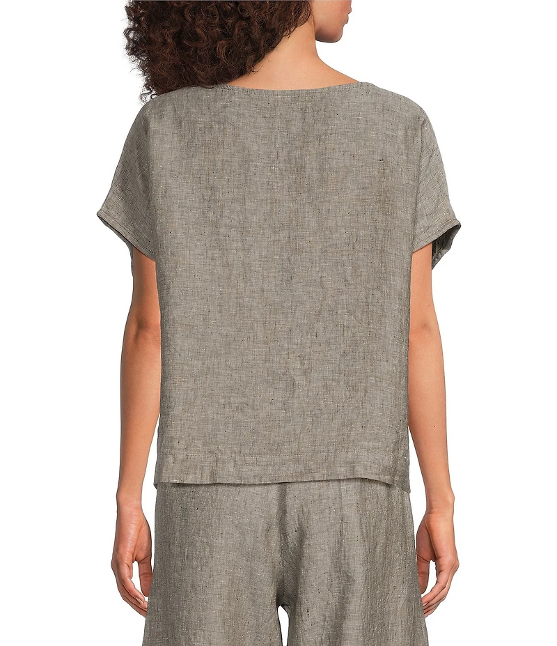 Bryn Walker Bessie Cross-Dyed Linen Round Neck Cap Sleeve Shirt
