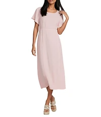 Bryn Walker Britta Light Linen Scoop Neck Short Sleeve A-Line Midi Dress