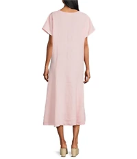 Bryn Walker Britta Light Linen Scoop Neck Short Sleeve A-Line Midi Dress