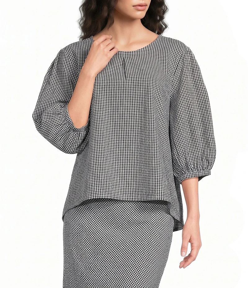 Bryn Walker Check Seersucker Long A-Line Bias Skirt