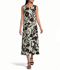 Bryn Walker Chloe Avorio Nero Print Round Neck Sleeveless Ruffle Hem Maxi Dress