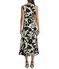 Bryn Walker Chloe Avorio Nero Print Round Neck Sleeveless Ruffle Hem Maxi Dress