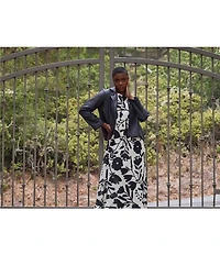 Bryn Walker Chloe Avorio Nero Print Round Neck Sleeveless Ruffle Hem Maxi Dress