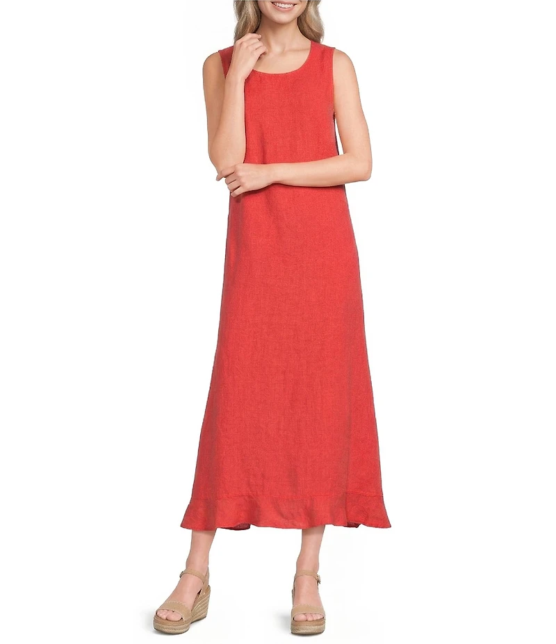 Bryn Walker Chloe Light Linen Round Neck Sleeveless Ruffle Hem Maxi Dress