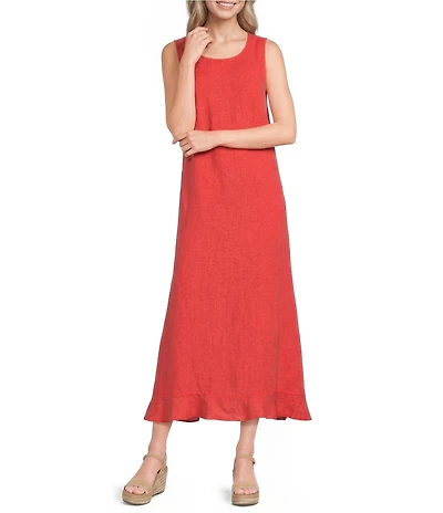 Bryn Walker Chloe Light Linen Round Neck Sleeveless Ruffle Hem Maxi Dress