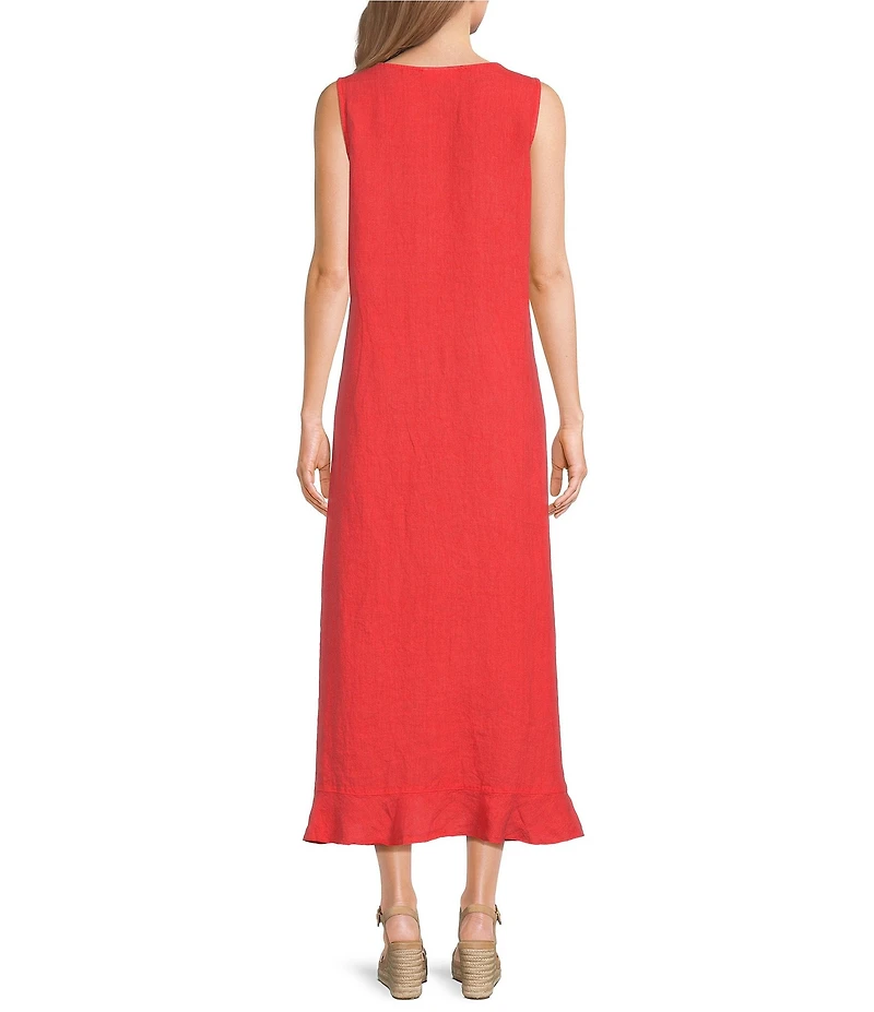 Bryn Walker Chloe Light Linen Round Neck Sleeveless Ruffle Hem Maxi Dress