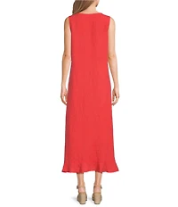 Bryn Walker Chloe Light Linen Round Neck Sleeveless Ruffle Hem Maxi Dress