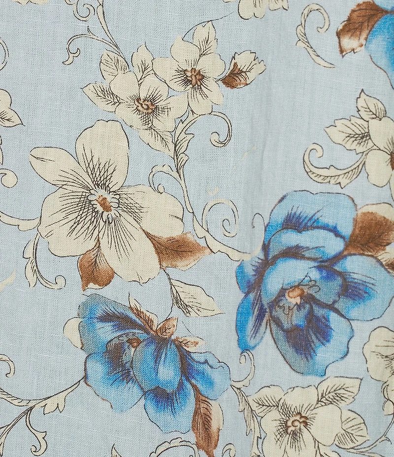 Bryn Walker Chloe Magnolia Print Linen Round Neck Sleeveless Ruffle Hem Maxi Dress