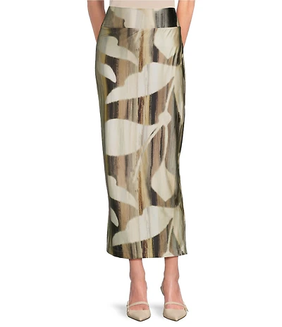 Bryn Walker Coordinating Arroyo Printed Stretch Knit Elastic Waist Slim Midi Skirt
