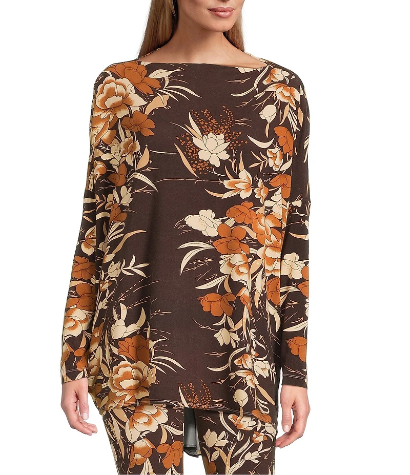 Bryn Walker Coordinating Fiori Print Viscose Jersey Boat Neck Long Dolman Sleeve Dimirti Tunic