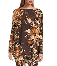 Bryn Walker Coordinating Fiori Print Viscose Jersey Boat Neck Long Dolman Sleeve Dimirti Tunic