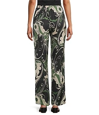 Bryn Walker Coordinating Giardino Print Viscose Satin Elastic Waist Full Length Wide Leg Pants