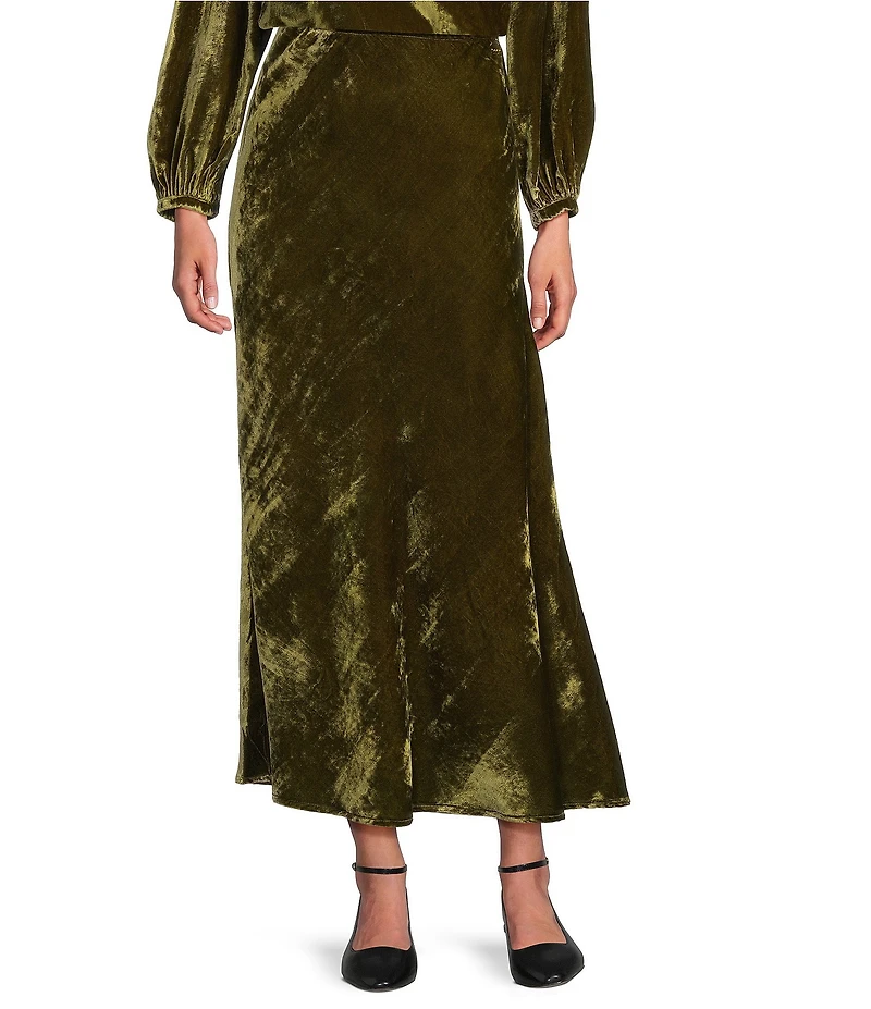 Bryn Walker Coordinating Maltinto Velvet A-Line Bias Pull-On Maxi Skirt