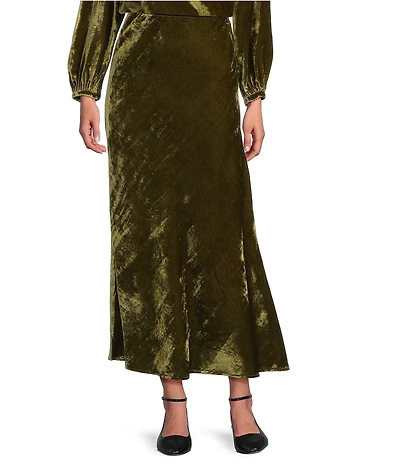 Bryn Walker Coordinating Maltinto Velvet A-Line Bias Pull-On Maxi Skirt