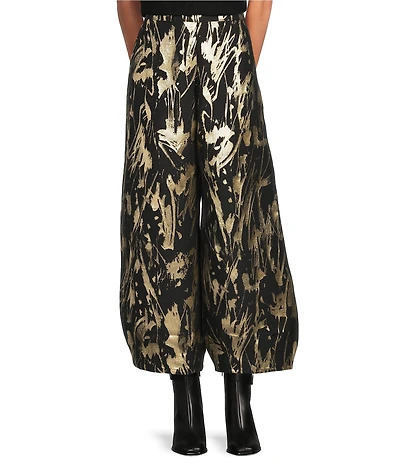 Bryn Walker Coordinating Medina Foglia D'oro Gold Print Elastic Waist Tapered Wide Leg Pants