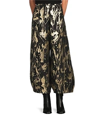 Bryn Walker Coordinating Medina Foglia D'oro Gold Print Elastic Waist Tapered Wide Leg Pants